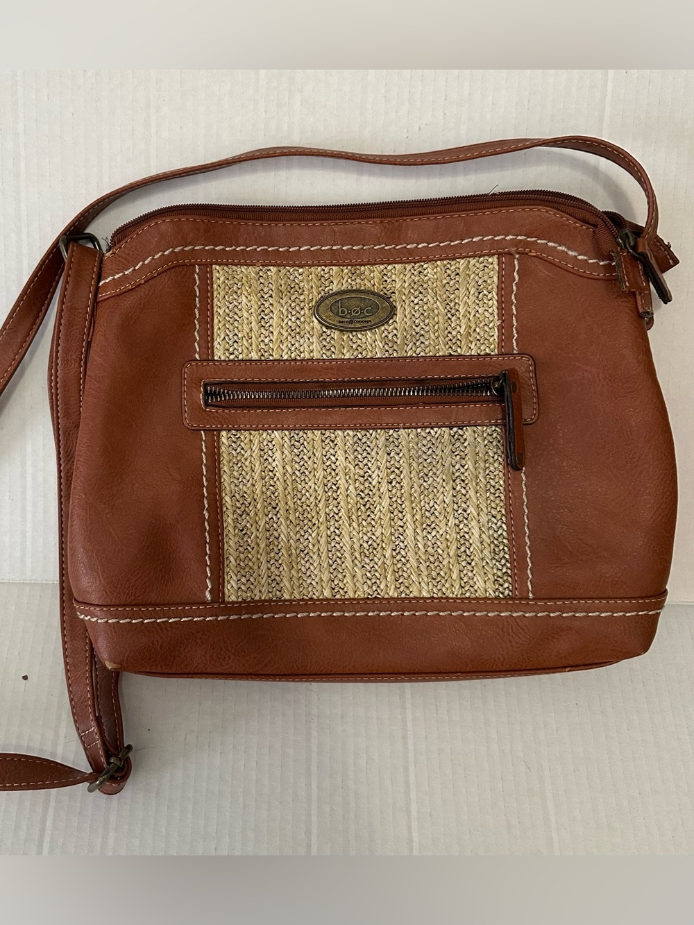 b.o.c. Born Concept Brown Crossbody Bag Woven Raffia Look Boho Shoulder Purse